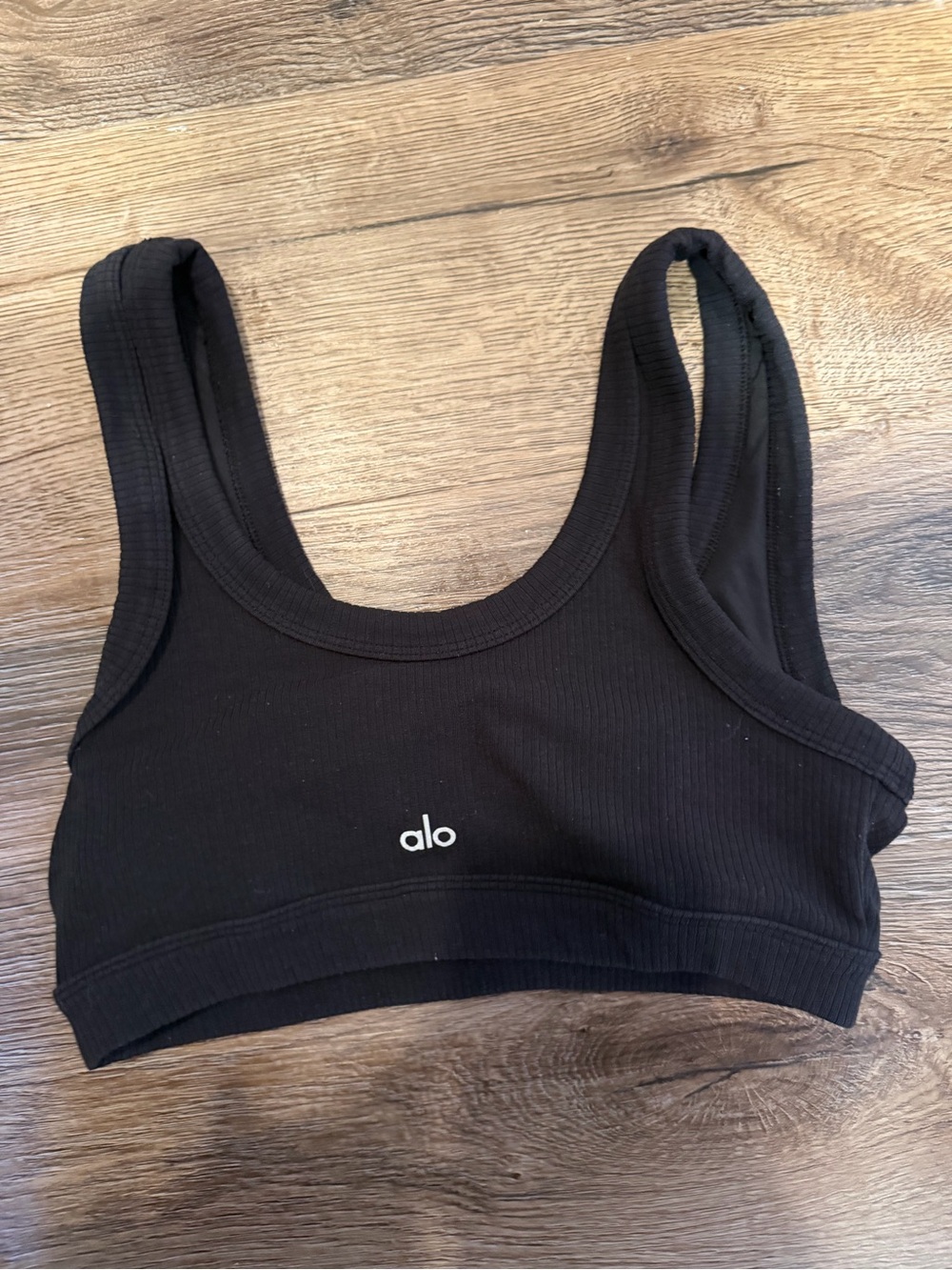 ALO Yoga Black Ribbed Scoop-Back Sports Bra